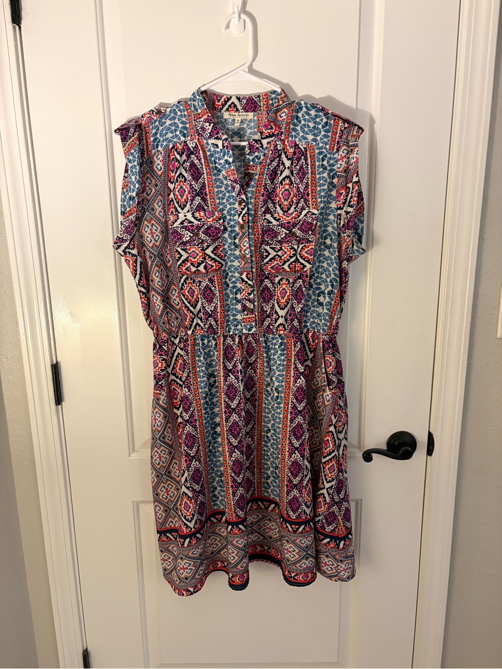 Speed Control Blue and Pink Printed Sleeveless Dress